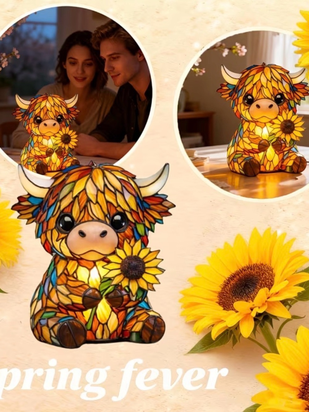 🌼🌼🌼BOGOHO🌼🌼🌼Stained Glass Highland Cow Lamp with Sunflower - Multicolor - Picture 4 of 8